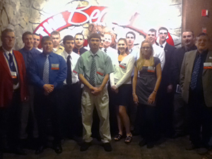 SkillsUSA competitors and their faculty advisers gather for an impromptu group snapshot. (Photo provided)