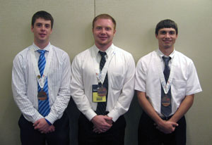 Winning bronze medals in recent national SkillsUSA competition were, from left, Pennsylvania College of Technology students Lewis D. Robinson, Bellefonte%3B Micah E. Hoover, Souderton%3B and Aaron C. Dressler, Mount Pleasant Mills.