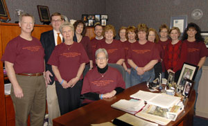 Staff from the executive offices, including the President's Office, Academic Affairs, Business Affairs, Student Affairs and Institutional Advancement join the student body and campus community in marking the one-year anniversary of the Virginia Tech tragedy.