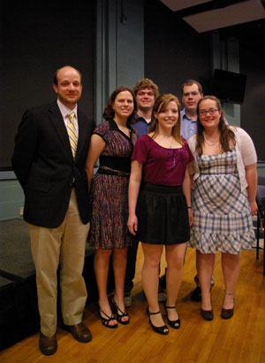 Wildcat Events Board member Mathew D. Johnson, left rear, was named New Student Leader of the Year, and WEB chairperson Megan R. Pennington, far right, received the Student Leader Legacy Scholarship on Wednesday night. They are joined by WEB adviser Michael J. Hersh, assistant director of student activities for programming, left%3B Alyse M. Poswiatowsky, second from left, Emily Carella and Eric J. Morris.