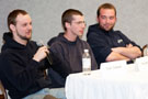 Tyler S. Caldwell, left, (joined on the panel by Paul S. Boehret, center, and Nicholas S. Anderson) talks about his involvement in the college's American Welding Society student chapter