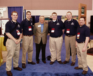 From left are student Steven A. Quinn, Perkiomenville%3B student Jesse T. Markeveys, Doylestown%3B Paul T. Stalknecht, president and chief executive officer of the Air Conditioning Contractors of America%3B student Eric J. Hager, Mars%3B student Brian D. Woods, Industry%3B and Stephen D. Manbeck, instructor of HVAC technology.