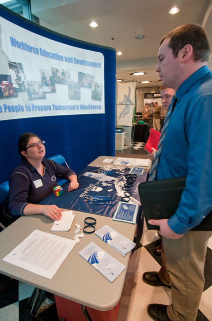 Building automation technology major Adam Yoder stops by Penn State's Workforce Education and Development table.