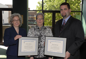 From left, Elaine J. Lambert, Distinguished Alumna Award winner%3B Davie Jane Gilmour, president of Pennsylvania College of Technology%3B and Keith L. Jeffcoat, Alumnus Achievement Award recipient.