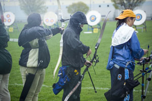 Rain gear part of standard equipment for Saturday's archery tournament at Penn College. (Photo by Phillip C. Warner, student writer%2Fphotographer)