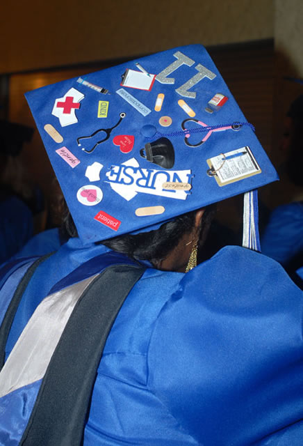 Monae S. Rector, a nursing graduate from Williamsport, adorned her cap with tools of the profession.