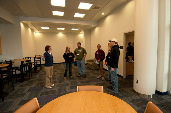 Resident Assistant Sarah R. Shott leads a tour through the Capitol Eatery, the newest Penn College Dining Services unit.