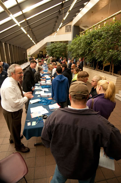 A stream of Open House visitors flows through the Keystone Dining Room for check-in.