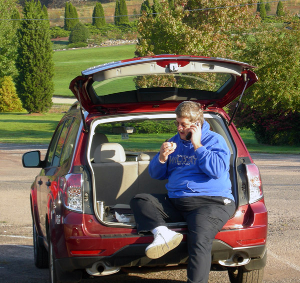 Chef Paul Mach, assistant professor of hospitality management/culinary arts, tunes up for teeoff with a ham-and-egg biscuit.