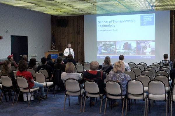 School of Transportation Technology's Colin W. Williamson presides over a Meet the Dean session.