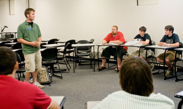 Steven V. Williams leads students through some "icebreakers."