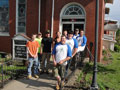 Standing at the church entrance are, from left, Ethan S. Dreisbach, Brown, O'Brien, Sandra M. Angstadt, Phillips, Kaminski, Ginter, Towson and Robinson