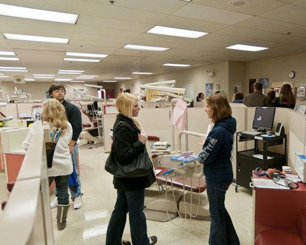 The dental hygiene lab is abuzz with Open House visitors.