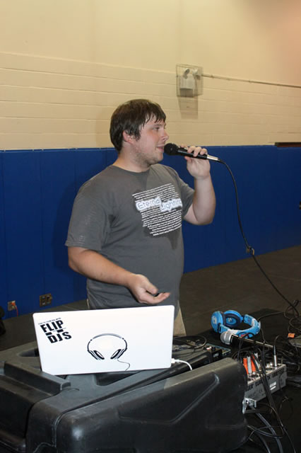Disk jockey Mike Snyder entertains the CampusFest crowd.