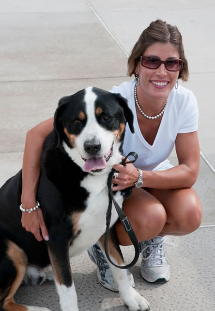 Kathy S. Wurster, assistant director of counseling services, with Banks, a Greater Swiss Mountain Dog