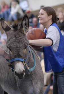 A player readies to ride to the basket during last year's game in Bardo Gymnasium.