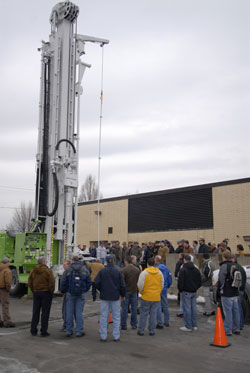 State-of-the-art mobile drilling rig draws crowd to CAL parking lot. (by Ashlin R. Hollinger, casual part-time student photographer)