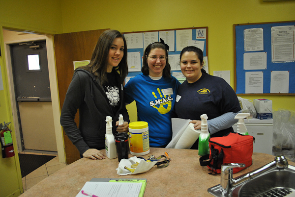 Rebecca R. Miller, Sarah M. Shivock and Jennifer A. Lohman take a rare pause during a full day's work.