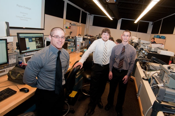 Among the electronics and computer engineering technology students welcoming guests were these nicely dressed juniors (from left): Matthew M. Sabol II, Morrisdale; Steven J. Economos, Greencastle; and Joseph D. Rothrock, Nazareth.