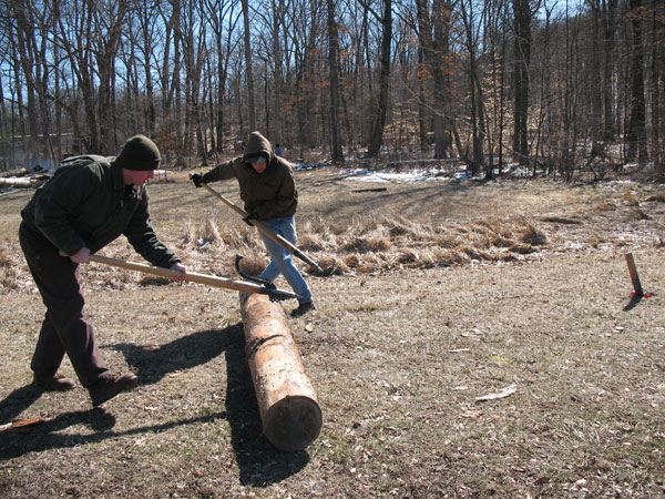 Students demonstrate log-rolling during a practice session for the Penn College woodsman team.