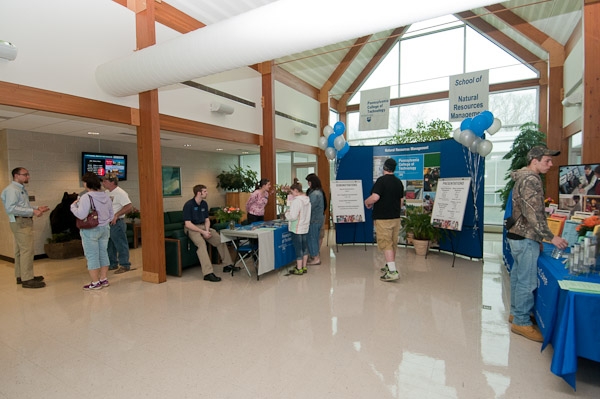 The foyer at the Schneebeli Earth Science Center bustles with visitors, students, staff and alumni. 
