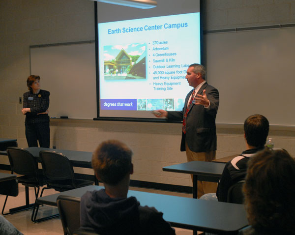 Mary A. Sullivan, dean, and Brett A. Reasner, assistant dean, explain the varied offerings of the School of Natural Resources Management.