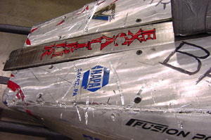 %22Excalibur,%22 SWORD's entry into April's collegiate-level BattleBots competition, shows the scars of conflict