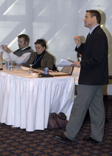 Timothy J. Mallery, assistant director of residence life%2Fcoordinator of housing operations, shares on-campus safety tips with off-campus landlords.