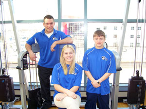 Physical Fitness Specialist majors (from left) Anton Ferrer, Cara Jackson and Mike Lombardi are completing their internship requirement at the Penn College Fitness Center this semester.