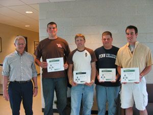 From left are Dennis F. Ringling, forestry professor at Pennsylvania College of Technology%3B Zachary S. Mininger, Lancaster%3B Ryan R. Ling, Morrisdale%3B Gregory D. Wiltsie, Warren%3B and Erick M. Butters, Morris.
