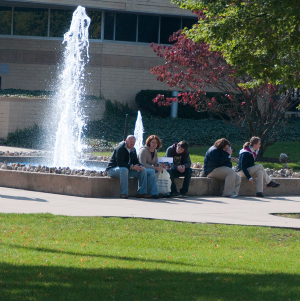 Taking a breather outside the Breuder Advanced Technology and Health Sciences Center.
