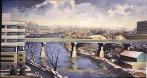 %222 Bridges Over the Schuylkill,%22 2003, oil%2Fpanel, 18%22 x 34%22