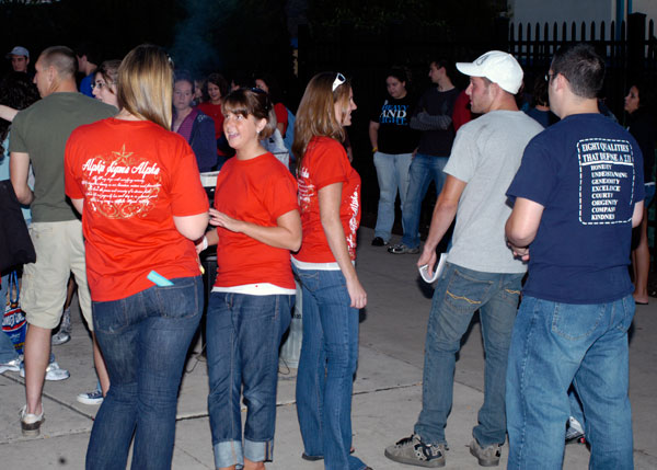 Members of Penn College's fraternities and sororities mingle in the College West courtyard.