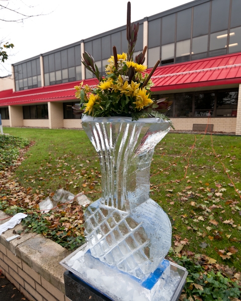 An ice sculpture, on display outside the Hager Lifelong Education Center.