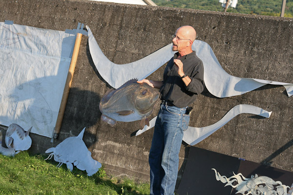 Artist Michael Patterson, a part-time welding instructor at Penn College, discusses his sculpture of native fish species that will be installed on the South Williamsport side of the Riverwalk. The presentation was part of a Walkable/Bikeable Communities tour that coincided with Thursday's start of Homecoming activities.