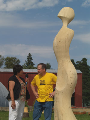 The sculptor is interviewed about his work.