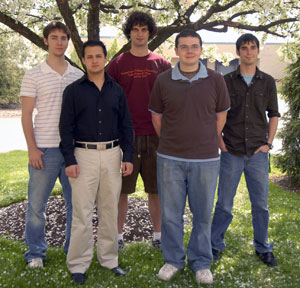 From left, Pennsylvania College of Technology students Christopher R. Herbein, Maurizio Bertone, Joseph S. Iacona, Guy Hershberger and Joshua S. Bucknor collaborated on a prize-winning entry in a video contest to raise awareness of and increase computer security at colleges and universities. (Photo by Amanda M. Williamson, part-time student photographer)