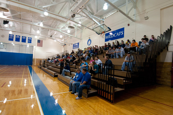 Wildcat Blue peppers the bleachers for Thursday's "Jam the Gym" volleyball night.