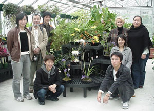 Japanese visitors join Christine A. Fink, floral-design instructor, at the College's Earth Science Center. (Photo by Deborah C. Books, library%2Fcomputer assistant, School of Natural Resources Management)
