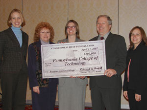 From left, Elizabeth A. Webster, coordinator, Plastics SourceNet, Pennsylvania College of Technology%3B Candy S. Baran, director, professional and community education, Penn College%3B Rebecca Bagley, deputy secretary for technology investment, state Department of Community and Economic Development%3B Larry L. Michael, executive director, workforce and economic development, Penn College%3B and Katie Bell, coordinator, Williamsport%2FLycoming Keystone Innovation Zone.