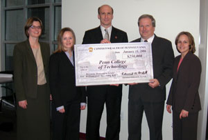 (From left) Rebecca Bagley, deputy secretary for technology investment, state Department of Community and Economic Development%3B Rikki Riegner, business development manager, Industrial Modernization Center%3B Dennis Yablonsky, state secretary of community and economic development%3B Larry L. Michael, executive director of workforce and economic development, Pennsylvania College of Technology%3B and Katie Bell, coordinator, Williamsport%2FLycoming Keystone Innovation Zone.