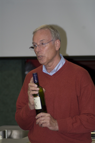 Klaus Wahl speaks to students during the Wine and Beverage Management class. 