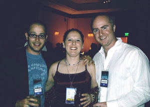 Nikki Grove is joined by the show's co-creator Damon Lindelof, left, and assistant writer Matt Ragghianti, at a 'Destination L.A.' charity auction thrown by fans of 'Lost.'