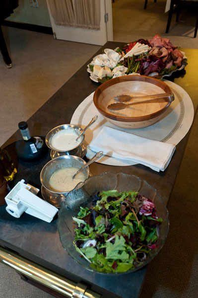 A rolling antipasto station allows for tableside meal preparation ... 