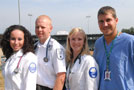 Among the students helping, from left, are Svetlana Z. Rutgayzer, of Philadelphia, physician assistant; Richard S. Shirk, of Bernville, paramedic technology; Le Ann F. Shelmire, of Mansfield, physician assistant; and Casey W. Strobl, of Coplay, physician assistant.