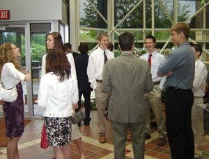Students gather at check-in for Friday's Student Government Seminar. (Photo by James F. Finkler, annual giving officer)