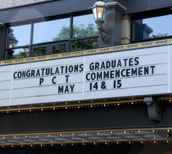 A momentous occasion, duly noted on the Community Arts Center marquee.