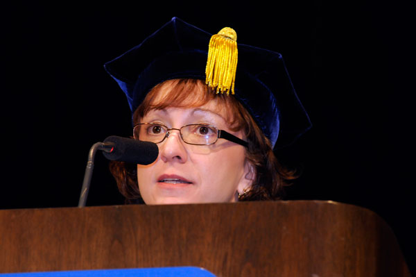 Christine M. Kessler, this year's Master Teacher, addresses graduates and their supporters.