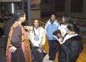 Maxine Maxwell meets with students in Penn's Inn after her 'Echoes of the Past' presentation Monday night.