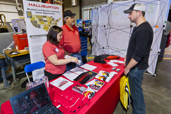 Emblematic of ongoing employment in the natural gas industry, Halliburton Energy Services was represented both on main campus and in the School of Natural Resources Management.